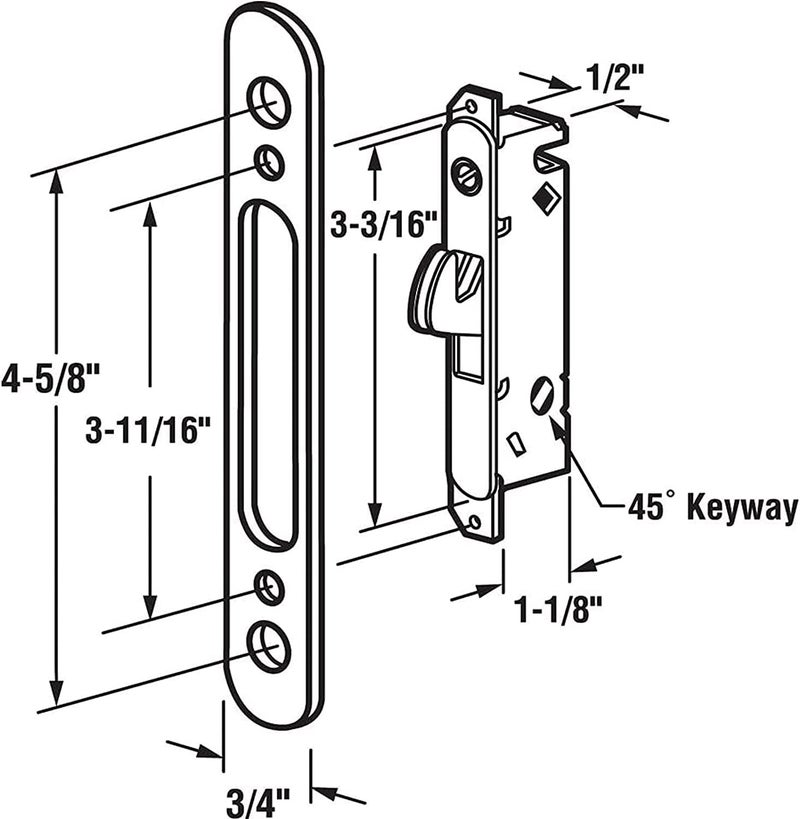 HauSun Mortise Lock with 45 Degree Keyway and Round Faceplate,Adjustable,Spring-Loaded Hook Latch Replacement for Sliding Patio Doors Constructed of Wood, Aluminum and Vinyl, 4-5/8"" - Image 2